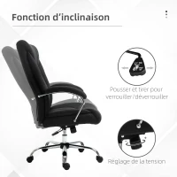 Vinsetto Fauteuil de bureau, chaise de bureau ergonomique, hauteur réglable, dossier haut, fonction de bascule, 65x78x118cm, noir(m-5)