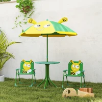 AIYAPLAY Conjunto de móveis de jardim para crianças, cadeiras, mesa, guarda-sol, design de abelha, Verde+Amarelo(m-5)