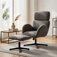 HOMCOM Poltrona Girevole con Poggiapiedi, Regolabile in Altezza con Poggiatesta Regolabile, Funzione Dondolo, Grigio(m-8)