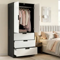 HOMCOM 2 Door Wardrobe, Modern Wardrobe with 3 Drawers and Hanging Rod for Bedroom, Black(m-6)