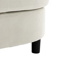 HOMCOM Fauteuil met opbergpoef, cordbekleding, omsluitende leesstoel met verstelbare hoofdsteun, brede zitting, crèmewit(m-12)