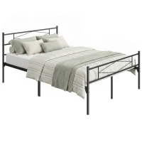 HOMCOM 4ft6 Double Bed Frame with Headboard and Footboard, Metal Platform Bed Frame with 32 cm Underbed Storage, Black(m-14)
