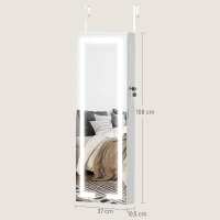 HOMCOM Armadietto Portagioie da Parete o Porta con Specchio Interno e Luci LED, con Serratura e Chiave, Tasca con Zip, Bianco(m-3)