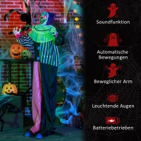 HOMCOM Griezel-Clown Halloween Decoratie, beweegbaar, Lachfunctie, Roze+Paars(m-7)