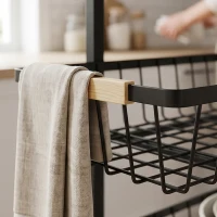 HOMCOM Metal Kitchen Trolley, 4-Tier Storage Trolley with Pull-Out Baskets and 4 Swivel Casters for Kitchen, Rustic Brown(m-13)