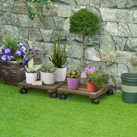 Outsunny Lot de 2 supports pour plantes carrés porte plante à roulettes support pour pot de fleurs, pour intérieur et extérieur(m-11)