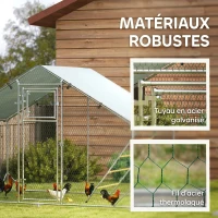 PawHut Enclos poulailler extérieur parc grillagé 6 m² avec perchoir et mangeoire acier galvanisé Ø25mm 300x200x195cm argent(m-8)