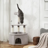 PawHut Árvore para gatos torre de atividades para gatos arranhadores sisal, plataforma, toca, pelúcia, bolas, 49x49x114cm cinza claro(m-6)