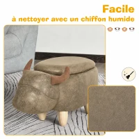 HOMCOM Tabouret Vache - Pouf Vachette - Pouf Taureau Coffre de Rangement 2 en 1 - Pieds Bois d'hévéa revêtement synthétique Aspect Daim Vieilli Marron(m-7)