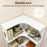 HOMCOM Estantería de esquina, estante de almacenamiento de 6 niveles con paneles laterales arqueados, 60 x 60 x 165,5 cm, blanco(m-5)