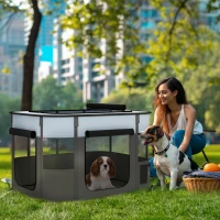 PawHut Parque cercado dobrável para cães, gatos e pequenos animais em tecido Oxford com arrumação 94 x 74 x 60 cm cinza e preto(m-2)