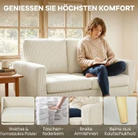 HOMCOM Canapé 2 places en velours côtelé, canapé de salon moderne 134 cm, assise rembourrée, coussin à ressorts, crème(m-4)