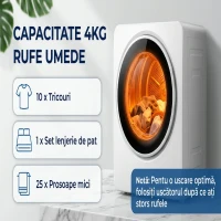 HOMCOM Mini Uscător de Rufe Portabil 4 kg, 5 Programe, 800W, Încărcare Frontală, Tambur Inox, pentru Acasă, Alb(m-4)