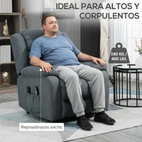 HOMCOM Sillón Eléctrico Elevador Reclinable 135° en Tejido Efecto Lino con Reposapiés Gris(m-8)
