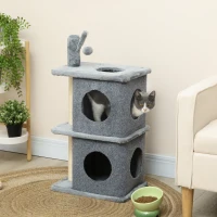 PawHut Árvore para gatos 3 níveis torre para gato 2 nichos e superfície de descanso confortável, bola 43 x 33 x 80 cm cinza escuro(m-6)