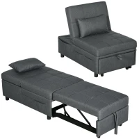 HOMCOM Fauteuil convertible 1 place fauteuil lit avec dossier réglable, siège rembourré et oreiller, gris(m-12)