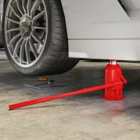 HOMCOM Macaco tipo garrafa hidráulico 12 T, macaco hidráulico tipo garrafa faixa de elevação 19-37 cm alça longa e assento, vermelho(m-5)