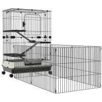 PawHut Gaiola para pequenos animais com rodízios 3 plataformas removíveis 3 rampas bandeja inferior removível metal PP preto(m-1)