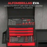 HOMCOM Carro de Herramientas con Ruedas 3 en 1 con 5 Cajones y Armario Inferior Paneles Perforados y Cerradura Negro y Rojo(m-6)