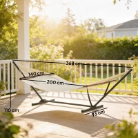 Outsunny Hamac sur pied, hamac avec support en acier, oreiller, barres d'écartement, 368 x 140 x 110 cm, crème(m-3)