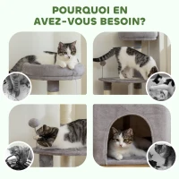 PawHut Árvore para gatos torre de atividades para gatos arranhadores sisal, plataforma, toca, pelúcia, bolas, 49x49x114cm cinza claro(m-4)