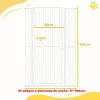 PawHut Barrera para Perros Extra Alta con Ancho Ajustable 77-104 cm Puerta para Perros con Extensiones y Puerta de Paso Blanco(m-3)