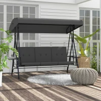 Outsunny Balancelle de jardin 3 places grand confort inclinaison toit réglable, 2 tablettes latérales, coussins, acier polyester(m-10)