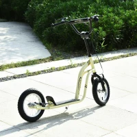HOMCOM Patinete Infantil com guidão ajustável, rodas grandes e freio manual, patinete 30 cm Cityroller para meninos e meninas a partir de 5 anos até 100 kg Metal Bege(m-6)