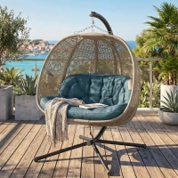 Outsunny hangstoel voor twee personen kleur zwart+zand 132L x 126W x 172H cm(m-9)