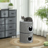 PawHut Torre para gato modular tonel arranhador para gato com zíper separável 3 níveis duas bolas Ø 42 x 69H cm cinza(m-2)