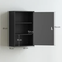 kleankin Wand-Medizinschrank, Badezimmerschrank mit 3 Regalböden, 2 Schlüsseln, 40 x 18 x 60 cm, Schwarz(m-3)