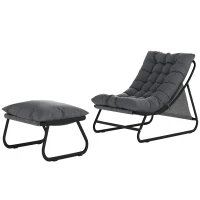 Outsunny Fauteuil de Jardin Relax avec Repose-pieds 2 Pièces avec Coussin Ultra Épais 13cm Tissu Cationique Gris(m-12)