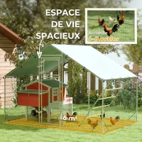 PawHut Enclos poulailler extérieur parc grillagé 6 m² avec perchoir et mangeoire acier galvanisé Ø25mm 300x200x195cm argent(m-4)
