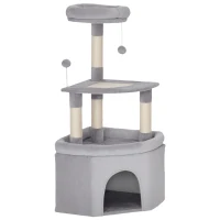 PawHut Árvore para gatos torre de atividades para gatos arranhadores sisal, plataforma, toca, pelúcia, bolas, 49x49x114cm cinza claro(m-1)