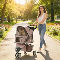 PawHut Cărucior Pliabil pentru Câini cu 3 Roți și Capotă, Maro(m-10)