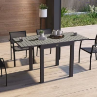 Outsunny Masă de Grădină Extensibilă pentru 4-6 Persoane cu Blat cu Șipci, din Aluminiu, 81/162x80x75 cm, Gri(m-10)