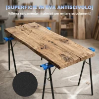 HOMCOM Set di 2 Cavalletti da Lavoro Pieghevoli con Superficie Antiscivolo in EVA per Lavori di Segatura, Blu e Nero(m-6)