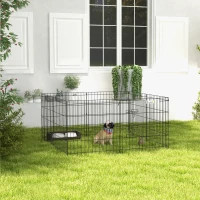 PawHut Haustierlaufstall, Spielgehege für Welpen und kleine Hunde, mit Tür, Indoor- und Outdoor-tauglich, 61 cm, Schwarz(m-2)