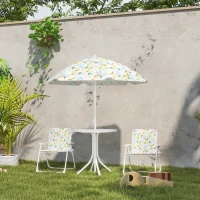 AIYAPLAY Conjunto de Mesa y Sillas Infantil de Jardín 4 Piezas Sillas Plegables Sombrilla Ajustable Diseño de Elefantes Blanco(m-10)