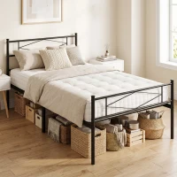 HOMCOM 3ft Single Bed Frame with Headboard and Footboard, Metal Platform Bed Frame with 32 cm Underbed Storage, Black(m-13)