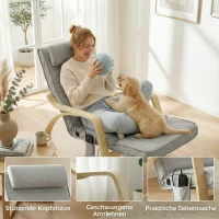HOMCOM Schaukelstuhl mit Massage, Heizung, Kopfstütze & Fußstütze, Samtbezug, Relaxsessel, Hellgrau(m-8)