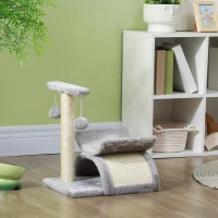 PawHut Arbre à chat, tour de jeux pour chats avec pont à griffer en sisal, tunnel demi-rond 2 balles 40 x 30 x 43 cm gris(m-2)