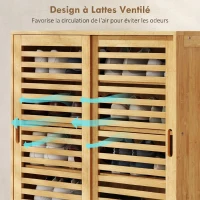 HOMCOM Meuble à chaussures en bambou 16 paires, armoire à chaussures, 2 portes coulissantes, étagères réglables, bois naturel(m-7)