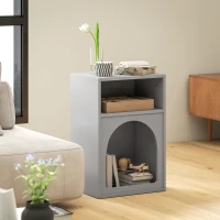 HOMCOM Bedside Table with 2 Open Compartments - Grey(m-8)