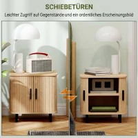 HOMCOM Nachtkast met lamellen deuren en stalen poten, voor slaapkamer en woonkamer, eikenhout(m-5)