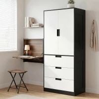 HOMCOM 2 Door Wardrobe, Modern Wardrobe with 3 Drawers and Hanging Rod for Bedroom, Black(m-4)