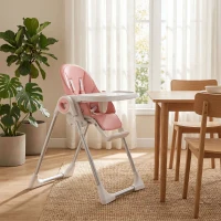 AIYAPLAY Trona Plegable para Niños 6-36 Meses con Altura Ajustable Doble Bandeja Lavable Ruedas Rosa(m-7)