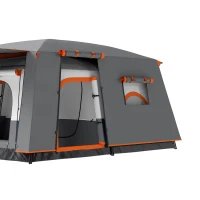 Outsunny Tenda de campismo familiar 4 pessoas, tenda túnel, portas + janelas, 4,3 x 3 x 1,95 m, cinza escuro(m-9)