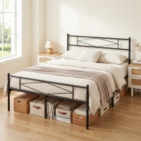 HOMCOM 4ft6 Double Bed Frame with Headboard and Footboard, Metal Platform Bed Frame with 32 cm Underbed Storage, Black(m-13)
