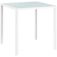 HOMCOM Masă de dining din sticlă Masă pătrată de bucătărie pentru 4 persoane cu picioare metalice pentru living 75x75x75 cm alb